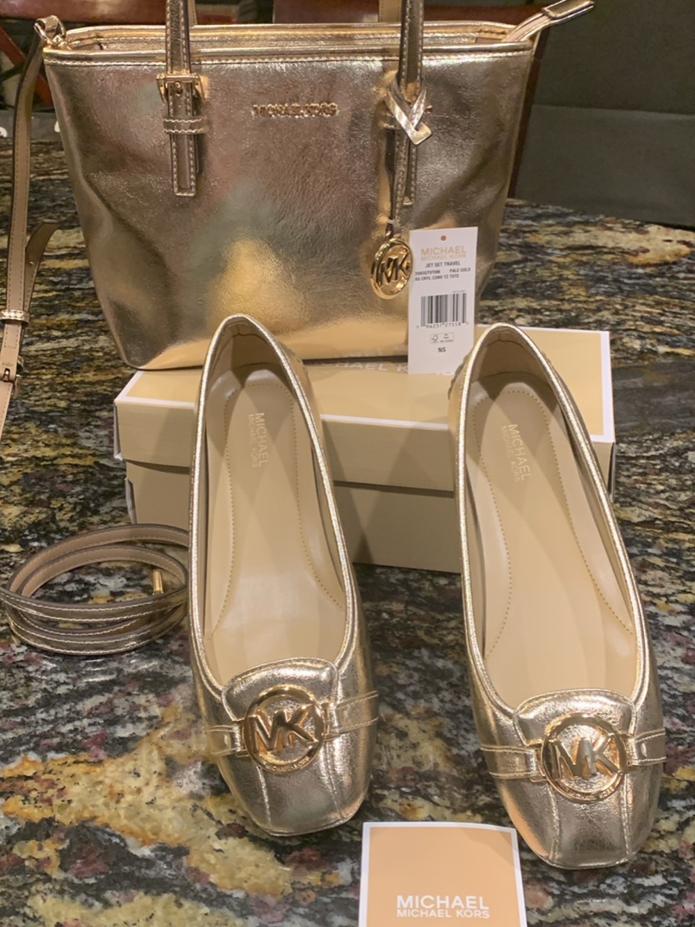 Michael Kors Metallic Gold Bag and Shoe Set